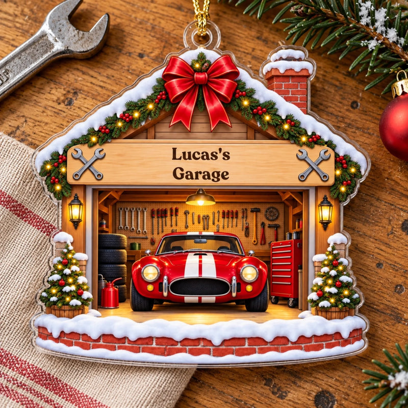 Custom Name Christmas Garage Gifts for Men - Personalized Acrylic Ornament