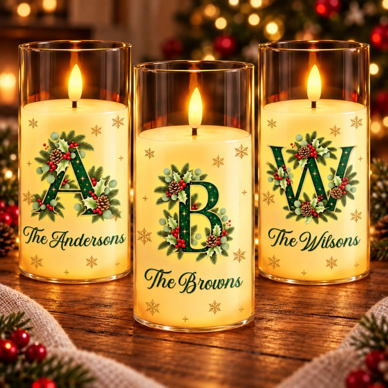 Custom Christmas Family Name Decor - Personalized LED Candle Light