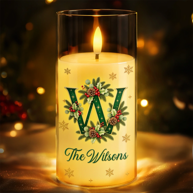 Custom Christmas Family Name Decor - Personalized LED Candle Light