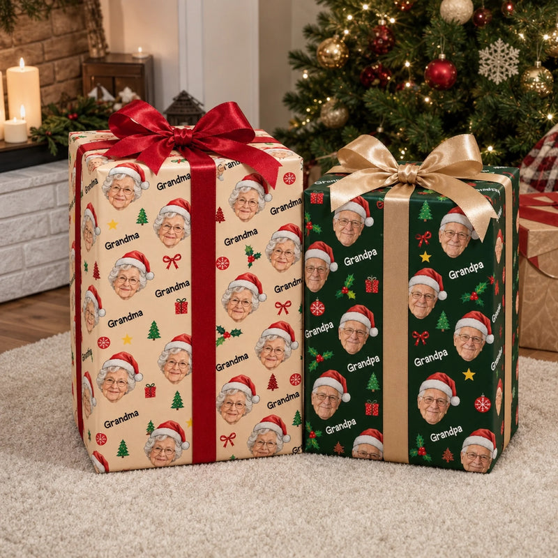 Custom Photo Christmas Gifts For Grandparents - Personalized Wrapping Paper