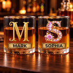 Custom Name Floral Butterfly Monogram Gifts - Personalized Whiskey Glass