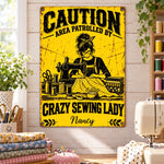 Custom Name Caution Sewing Room Decor - Personalized Metal Sign