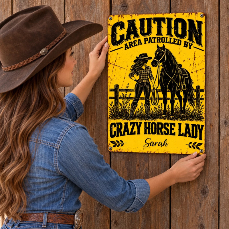 Custom Name Crazy Horse Lady Gifts - Personalized Metal Sign