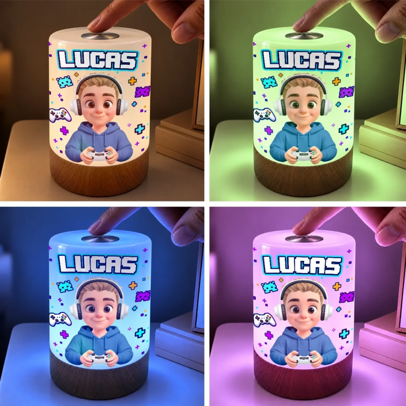 Custom Name Gamer Gifts for Kids - Personalized Dimmable Touch Night Light