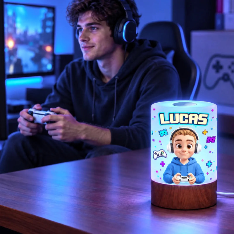 Custom Name Gamer Gifts for Kids - Personalized Dimmable Touch Night Light