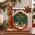 Custom Name Christmas Village Decor - Personalized 2-Layered Wooden Plaque With Flat Stand