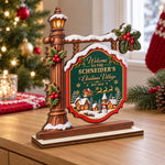Custom Name Christmas Village Decor - Personalized 2-Layered Wooden Plaque With Flat Stand