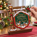 Custom Name Christmas Village Decor - Personalized 2-Layered Wooden Plaque With Flat Stand