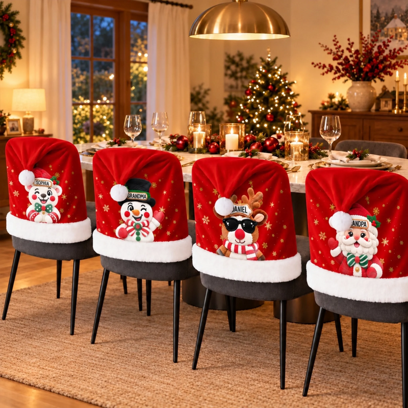 Custom Name Christmas Character Chair Decor - Personalized Chair Cover
