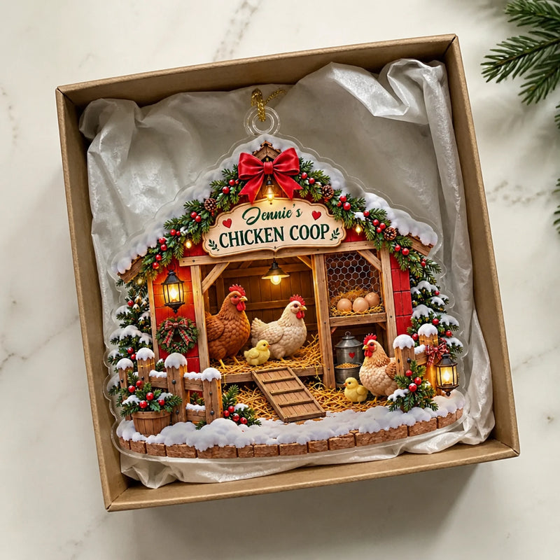 Custom Name Christmas Chicken Coop Gifts for Chicken Lovers - Personalized Acrylic Ornament