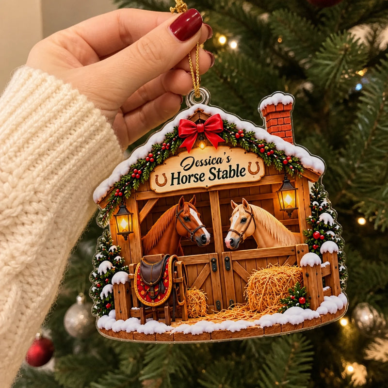 Custom Name Christmas Horse Stable Gifts - Personalized Acrylic Ornament