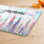 Custom Name Floral Butterfly Kitchen Decor - Personalized Glass Cutting Board