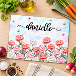 Custom Name Floral Butterfly Kitchen Decor - Personalized Glass Cutting Board