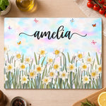 Custom Name Floral Butterfly Kitchen Decor - Personalized Glass Cutting Board