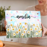 Custom Name Floral Butterfly Kitchen Decor - Personalized Glass Cutting Board