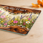 Custom Family Name Wildflower Kitchen Decor - Personalized Glass Cutting Board