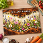 Custom Family Name Wildflower Kitchen Decor - Personalized Glass Cutting Board