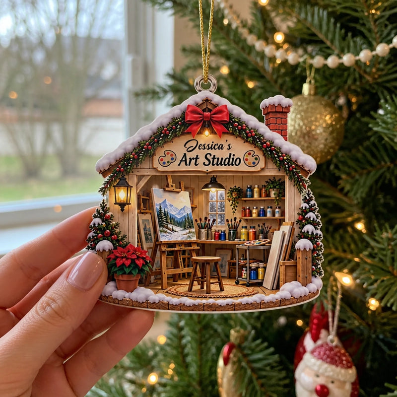Custom Name Christmas Art Studio Gifts for Artists - Personalized Acrylic Ornament