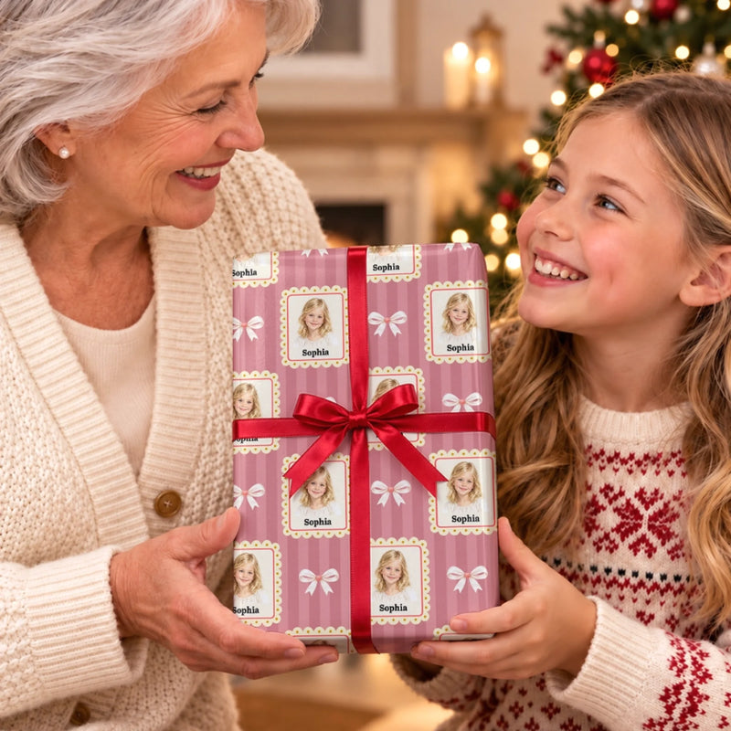 Custom Photo Name Christmas Wrapping Paper - Personalized Wrapping Paper