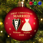 Custom Name First Christmas Married Gifts for Couples - Personalized Full Wrap Ball Ornament