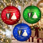 Custom Name First Christmas Married Gifts for Couples - Personalized Full Wrap Ball Ornament