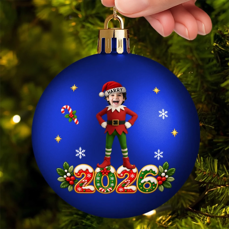 Custom Name Christmas Elf Gifts for Kids - Personalized Full Wrap Ball Ornament