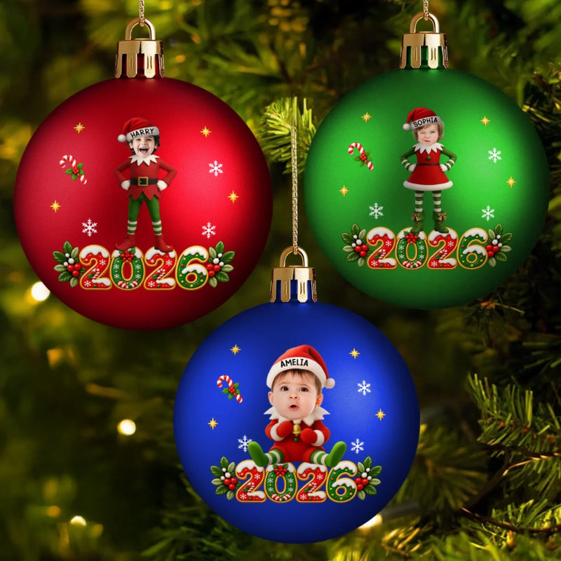 Custom Name Christmas Elf Gifts for Kids - Personalized Full Wrap Ball Ornament