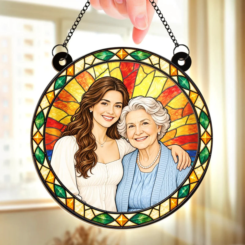 Custom Photo Grandmother Granddaughter Gifts for Grandma - Personalized Window Hanging Suncatcher