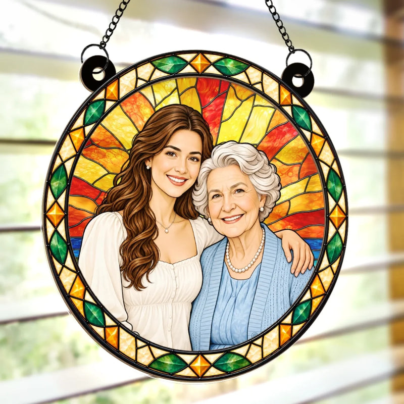 Custom Photo Grandmother Granddaughter Gifts for Grandma - Personalized Window Hanging Suncatcher