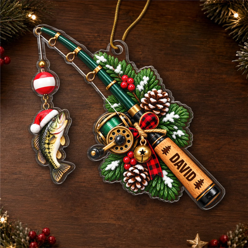 Custom Name Christmas Fishing Rod Keepsake Gifts - Personalized Acrylic Ornament