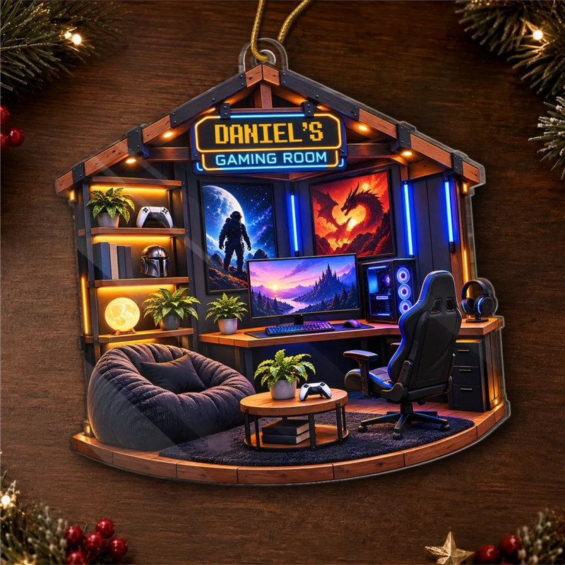 Custom Name Gaming Room Christmas Gifts for Gamers - Personalized Acrylic Ornament