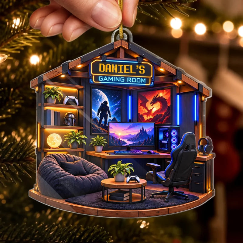 Custom Name Gaming Room Christmas Gifts for Gamers - Personalized Acrylic Ornament