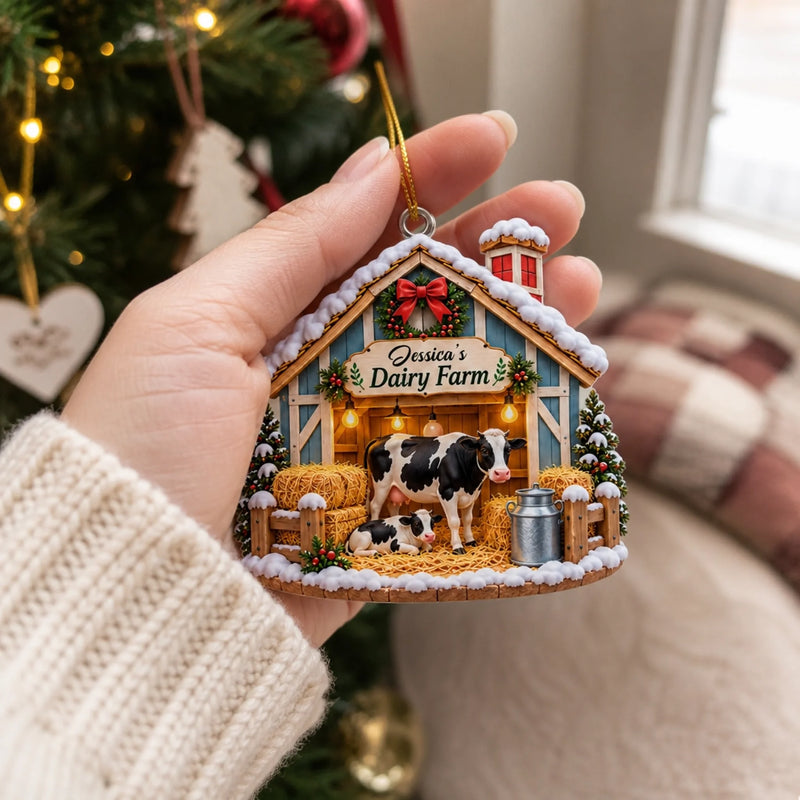 Custom Name Christmas Cow Farm Gifts - Personalized Acrylic Ornament