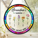 Custom Name Grandma's Garden Gifts for Grandma - Personalized Stained Glass Suncatcher