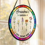 Custom Name Grandma's Garden Gifts for Grandma - Personalized Stained Glass Suncatcher
