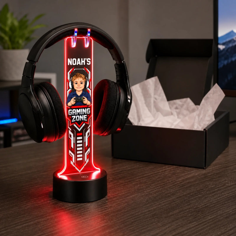 Custom Name Cartoon Gamer Gifts for Young Gamers – Personalized Headphone Stand