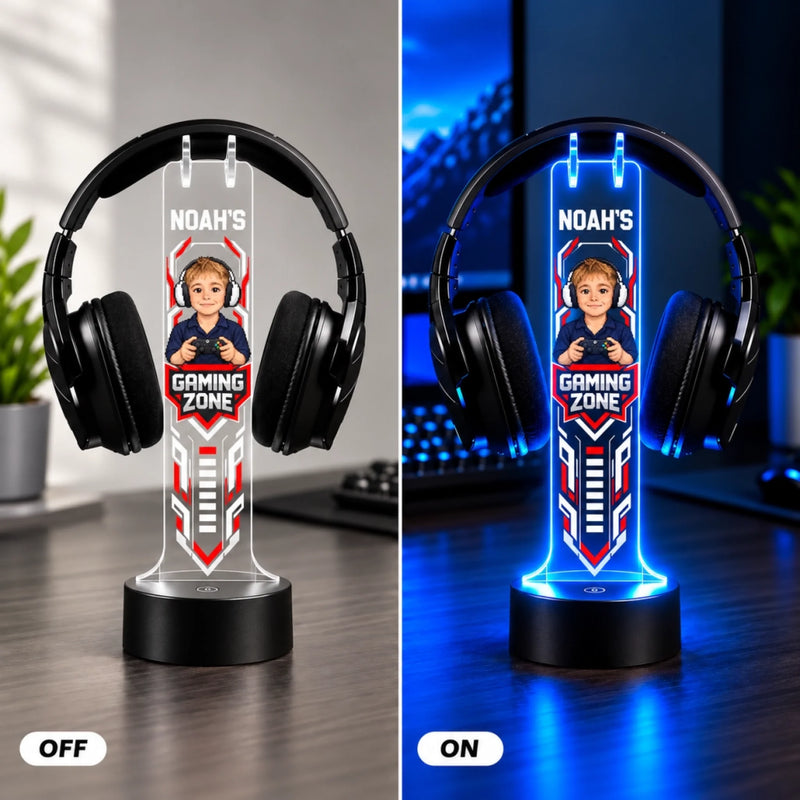 Custom Name Cartoon Gamer Gifts for Young Gamers – Personalized Headphone Stand
