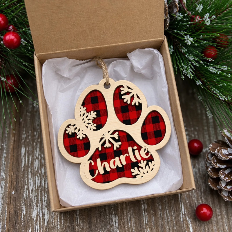 Custom Name Paw Print Christmas Gifts for Pet Lovers – Personalized Wooden Ornament