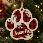Custom Name Paw Print Christmas Gifts for Pet Lovers – Personalized Wooden Ornament