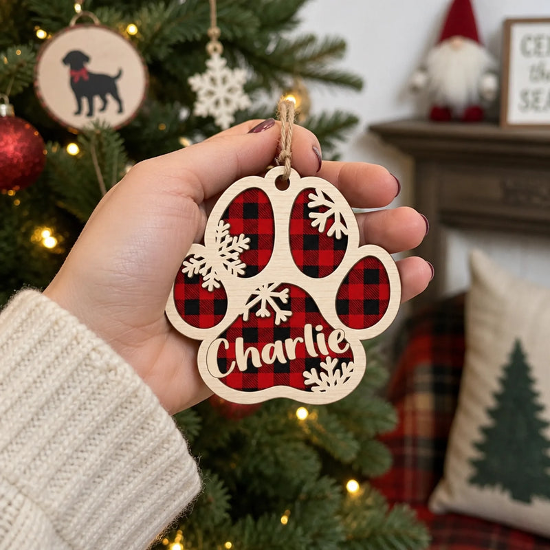 Custom Name Paw Print Christmas Gifts for Pet Lovers – Personalized Wooden Ornament
