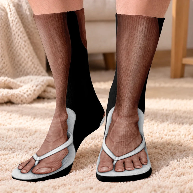 Custom Funny Flip Flop Feet Prank Gifts for Men and Women - Personalized Middle Tube Socks
