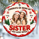 Custom Photo Sister Christmas Gifts for Her – Personalized Ceramic Ornament