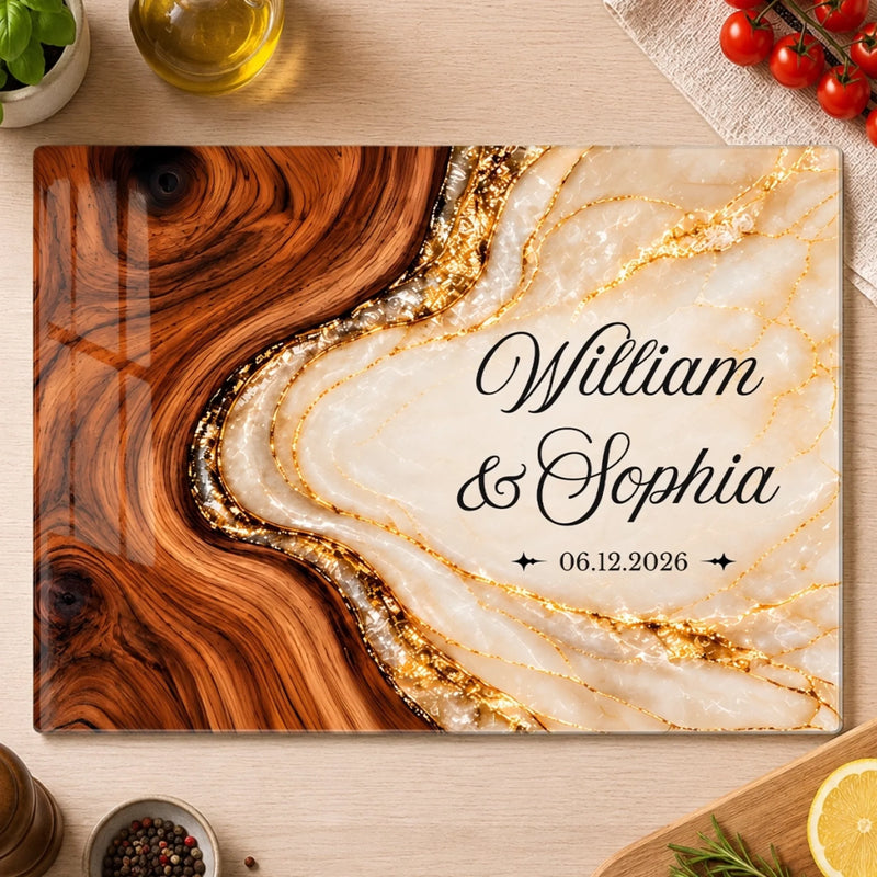 Custom Name Anniversary Gifts for Couples – Personalized Glass Cutting Board