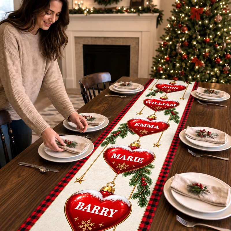 Custom Christmas Ornament Family Gifts - Personalized Name Table Runner