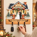 Personalized Wooden Key Holder – Christmas Gifts For Newlyweds – Our First Christmas Married