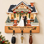 Personalized Wooden Key Holder – Christmas Gifts For Newlyweds – Our First Christmas Married