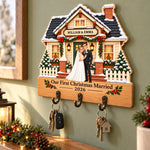 Personalized Wooden Key Holder – Christmas Gifts For Newlyweds – Our First Christmas Married