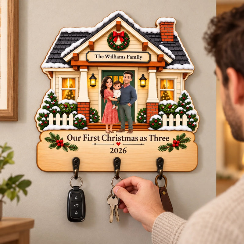 Personalized Wooden Key Holder – Christmas Gifts For Family – First Christmas