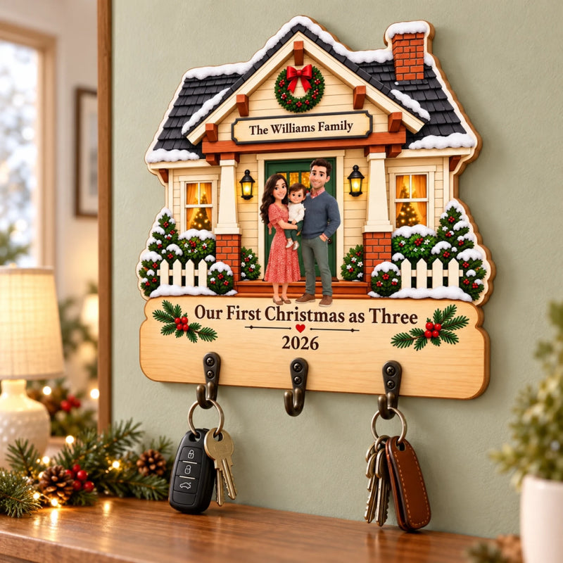 Personalized Wooden Key Holder – Christmas Gifts For Family – First Christmas