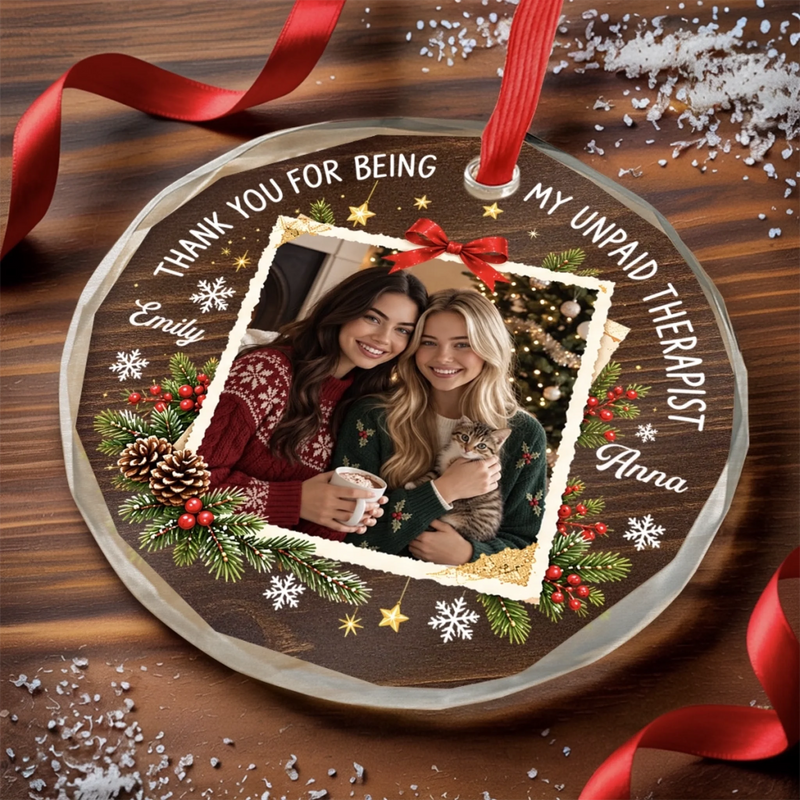 Custom Photo Unpaid Therapist Christmas Gifts – Personalized Glass Ornament